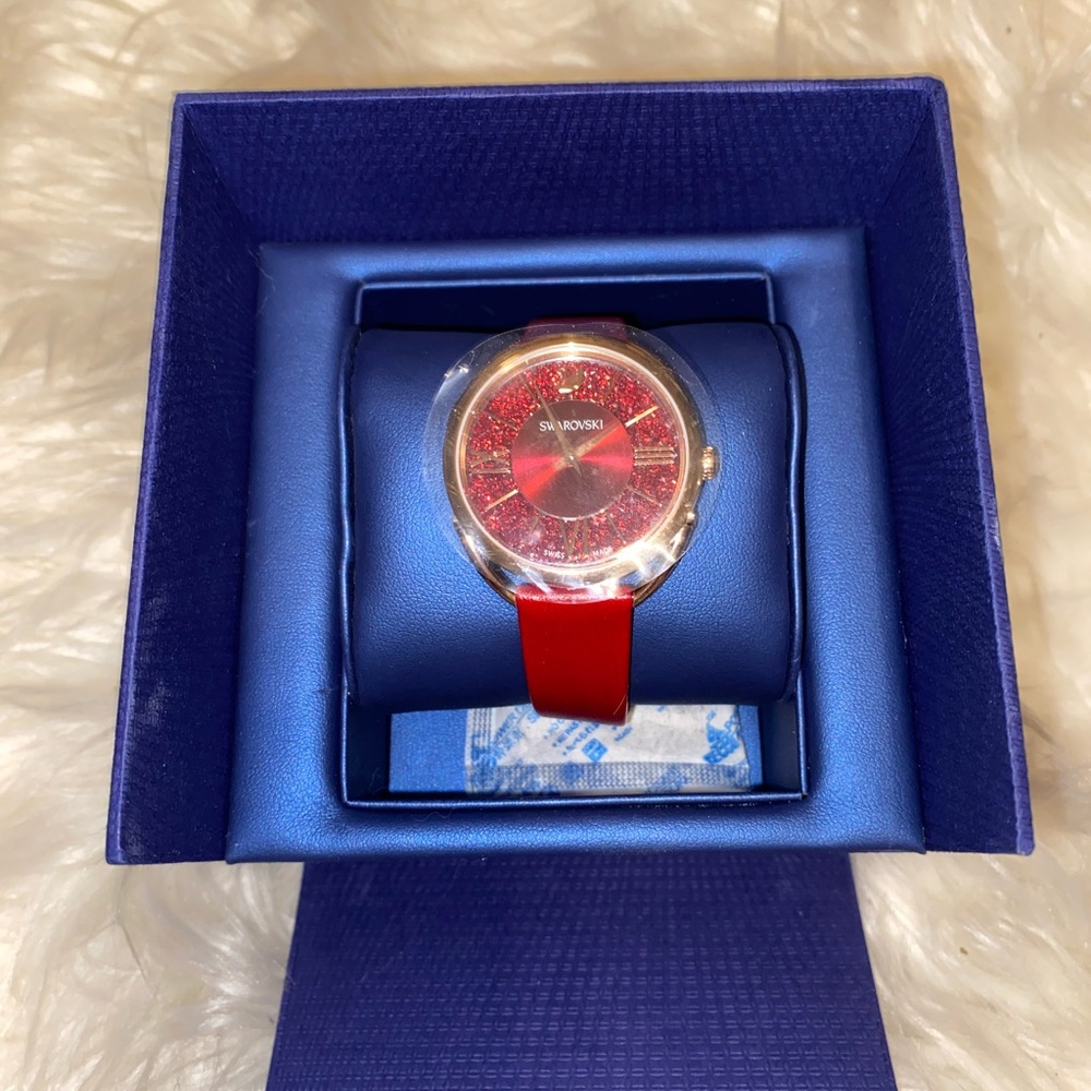 Swarovski “Crystalline Glam” Red and Rose Gold-Tone Plated Crystal Watch